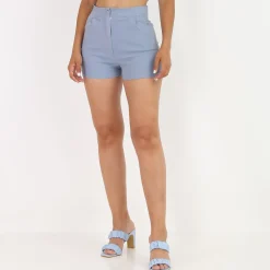 Hot La Modeuse Short texturé style chambray BleuClair