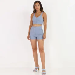 Hot La Modeuse Short texturé style chambray BleuClair