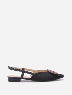 Hot La Modeuse Slingbacks en tweed avec broche à strass Noir