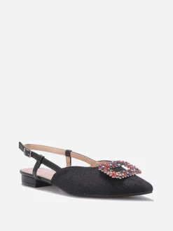 Hot La Modeuse Slingbacks en tweed avec broche à strass Noir