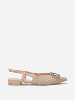 Discount La Modeuse Slingbacks en tweed avec broche à strass Taupe