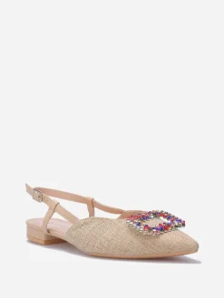 Discount La Modeuse Slingbacks en tweed avec broche à strass Taupe