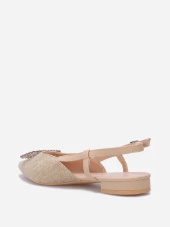 Discount La Modeuse Slingbacks en tweed avec broche à strass Taupe