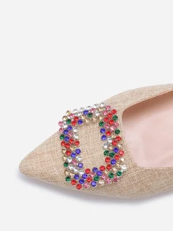 Discount La Modeuse Slingbacks en tweed avec broche à strass Taupe