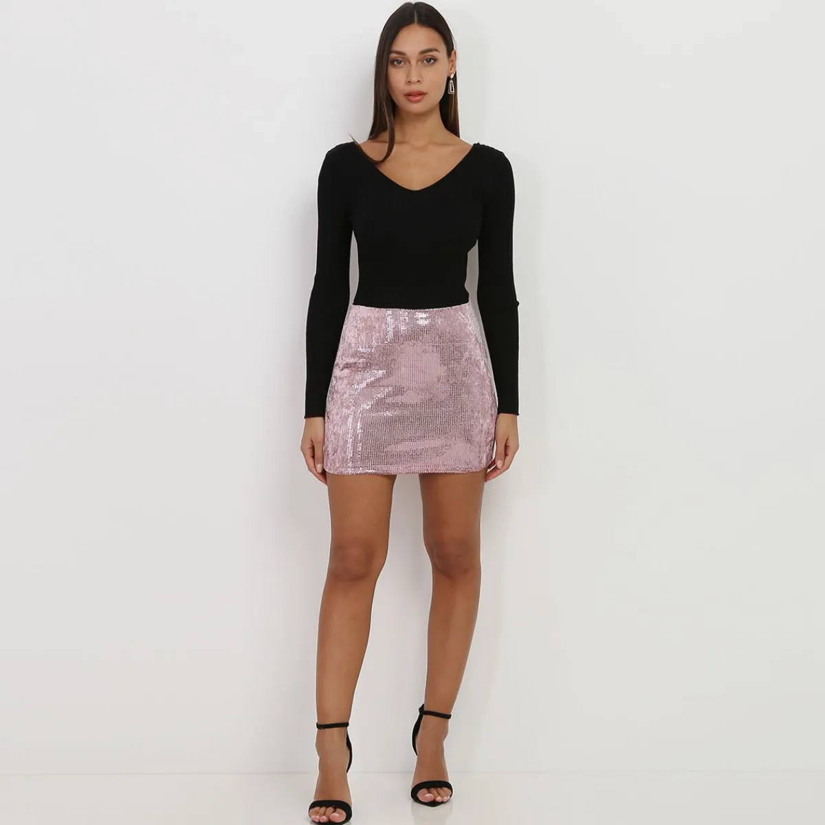 Outlet La Modeuse Sous pull cropped en maille côtelée Noir