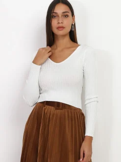Discount La Modeuse Sous pull cropped en maille côtelée Blanc