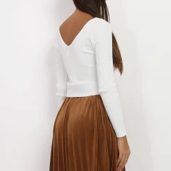 Discount La Modeuse Sous pull cropped en maille côtelée Blanc