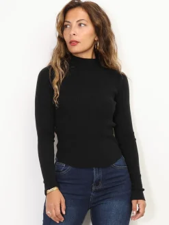 Sale La Modeuse Sous pull côtelé à col montant Noir