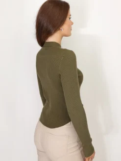 Online La Modeuse Sous pull côtelé à col montant Kaki
