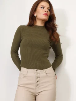 Online La Modeuse Sous pull côtelé à col montant Kaki