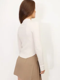 New La Modeuse Sous pull côtelé à col montant Beige