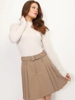 New La Modeuse Sous pull côtelé à col montant Beige