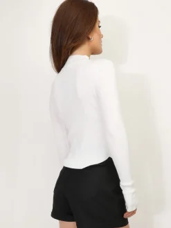 Hot La Modeuse Sous pull côtelé à col montant Blanc