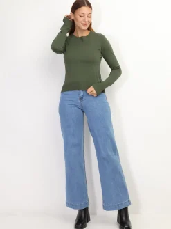 Sale La Modeuse Sous-pull à col rond Kaki