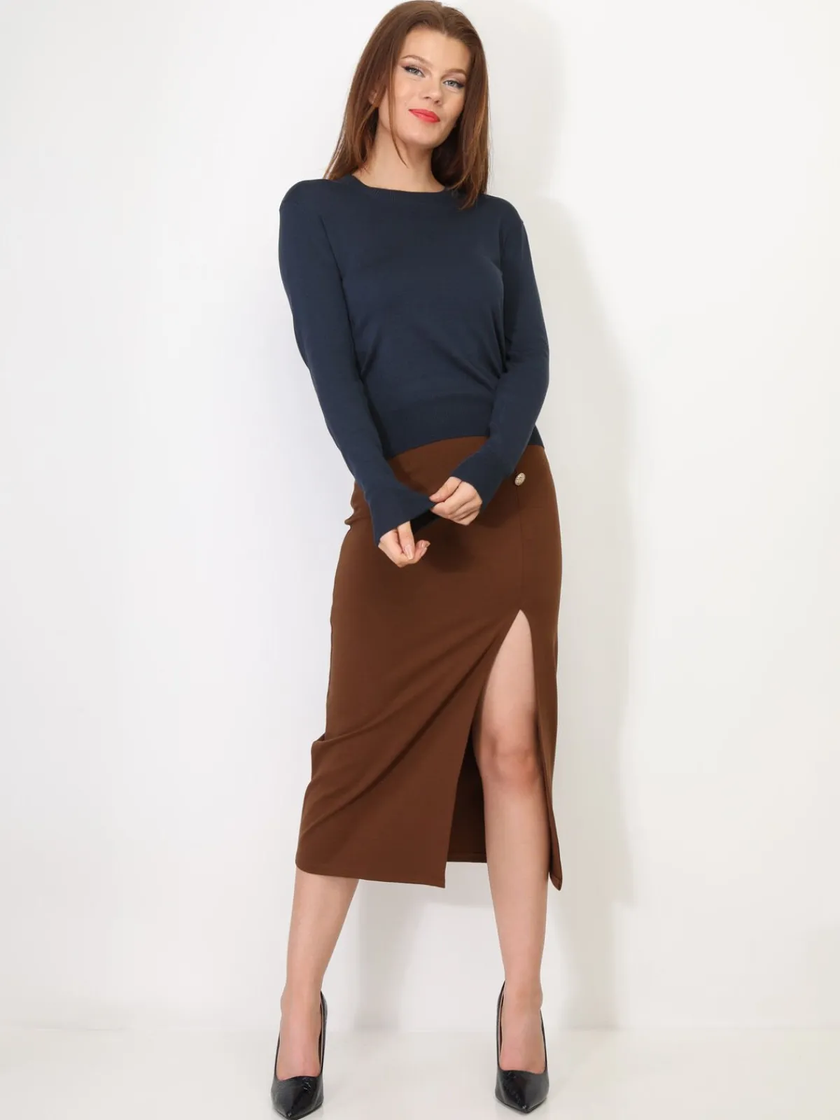 Outlet La Modeuse Sous-pull à col rond BleuMarine