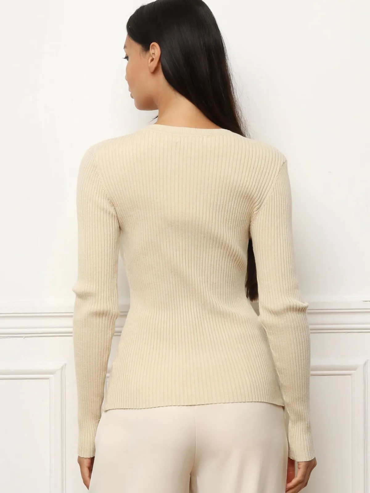 Clearance La Modeuse Sous-pull en maille côtelée scintillante Beige