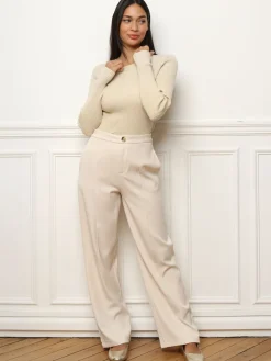 Clearance La Modeuse Sous-pull en maille côtelée scintillante Beige