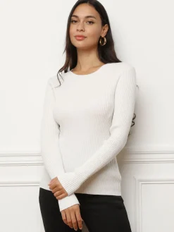 Discount La Modeuse Sous-pull en maille côtelée scintillante Ecru