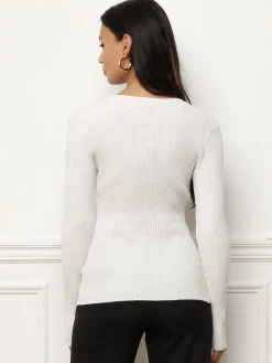 Discount La Modeuse Sous-pull en maille côtelée scintillante Ecru