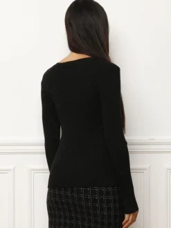 Discount La Modeuse Sous-pull en maille côtelée scintillante Noir