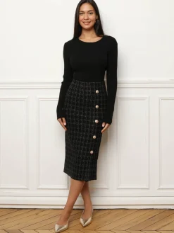 Discount La Modeuse Sous-pull en maille côtelée scintillante Noir