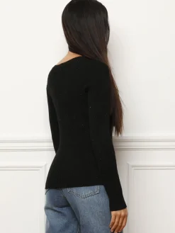 Discount La Modeuse Sous-pull en maille côtelée scintillante Noir