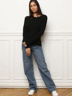 Discount La Modeuse Sous-pull en maille côtelée scintillante Noir