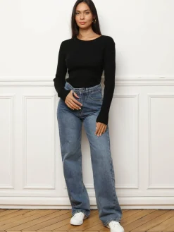 Discount La Modeuse Sous-pull en maille côtelée scintillante Noir