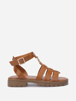 Outlet La Modeuse Spartiates à semelle crantée et bijou doré Camel