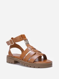 Outlet La Modeuse Spartiates à semelle crantée et bijou doré Camel