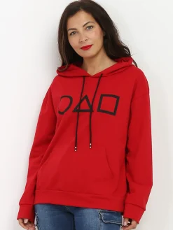 Hot La Modeuse Sweat à capuche et motifs géométriques Rouge