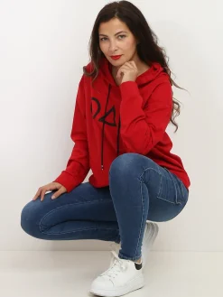Hot La Modeuse Sweat à capuche et motifs géométriques Rouge
