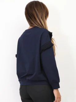 Discount La Modeuse Sweat-shirt à volants contrastants BleuMarine
