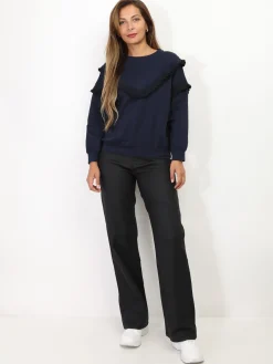Discount La Modeuse Sweat-shirt à volants contrastants BleuMarine