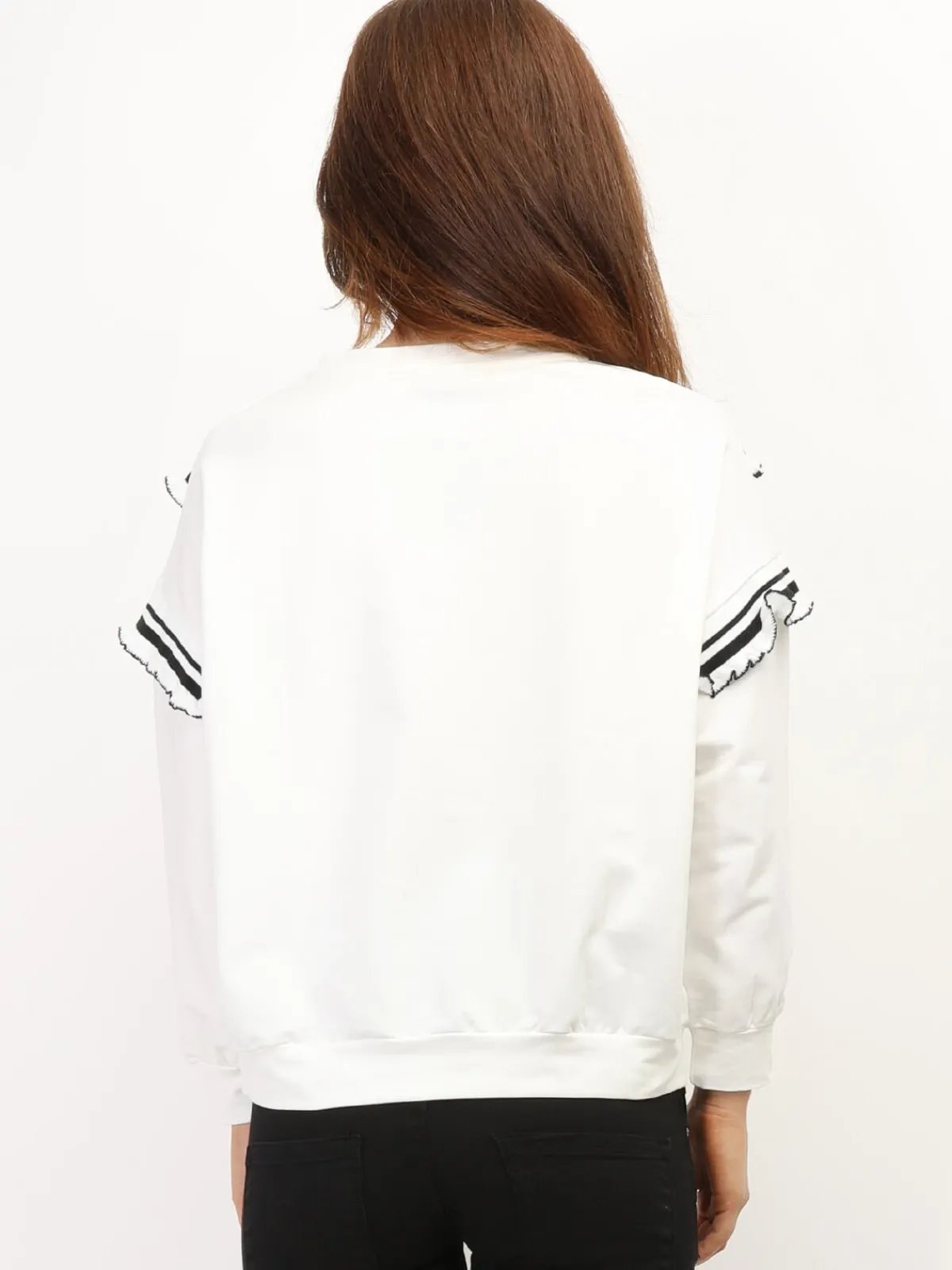 La Modeuse Sweat-shirt à volants contrastants Blanc
