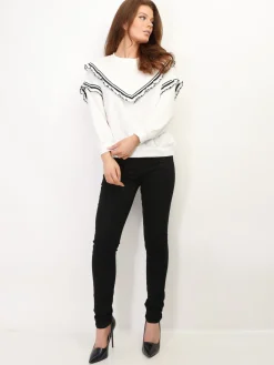 La Modeuse Sweat-shirt à volants contrastants Blanc