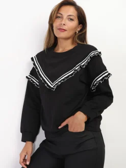 Clearance La Modeuse Sweat-shirt à volants contrastants Noir