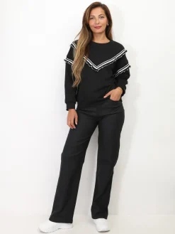 Clearance La Modeuse Sweat-shirt à volants contrastants Noir