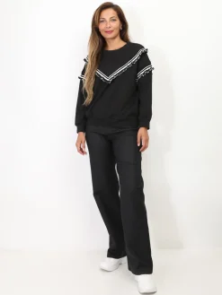 Clearance La Modeuse Sweat-shirt à volants contrastants Noir