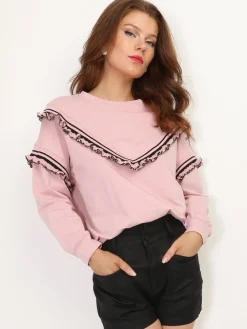Sale La Modeuse Sweat-shirt à volants contrastants Rose
