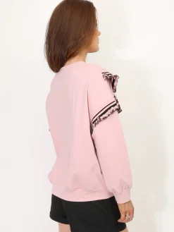 Sale La Modeuse Sweat-shirt à volants contrastants Rose