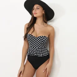Online La Modeuse Tankini  à volants et pois Noir