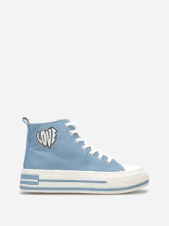 Clearance La Modeuse Tennis "Love" en denim avec plateforme Bleu