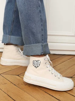 La Modeuse Tennis "Love" en toile avec plateforme Beige