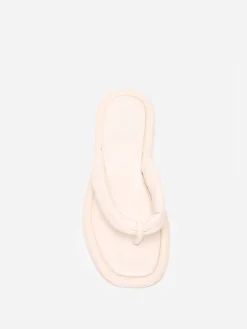 Clearance La Modeuse Tongs à bout carré et bride arrondie Beige
