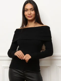 Clearance La Modeuse Top à col bardot et manches longues Noir