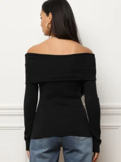 Clearance La Modeuse Top à col bardot et manches longues Noir