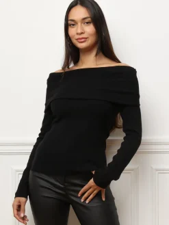 Clearance La Modeuse Top à col bardot et manches longues Noir
