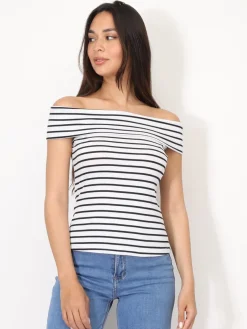 Online La Modeuse Top à col bardot et rayures