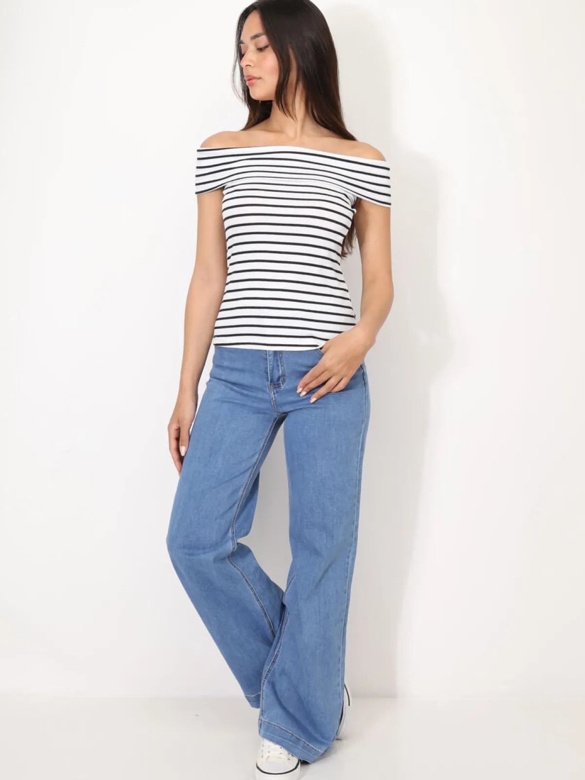 Online La Modeuse Top à col bardot et rayures